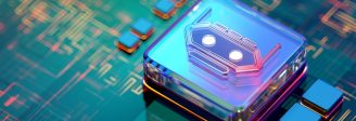 AI chatbot on a digital processor representing AI agents, security and governance for RIAs.
