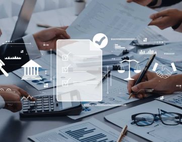 Financial professionals reviewing compliance documents and reports at a conference table with digital governance and regulatory icons overlayed, representing SEC Regulation S-P compliance requirements.